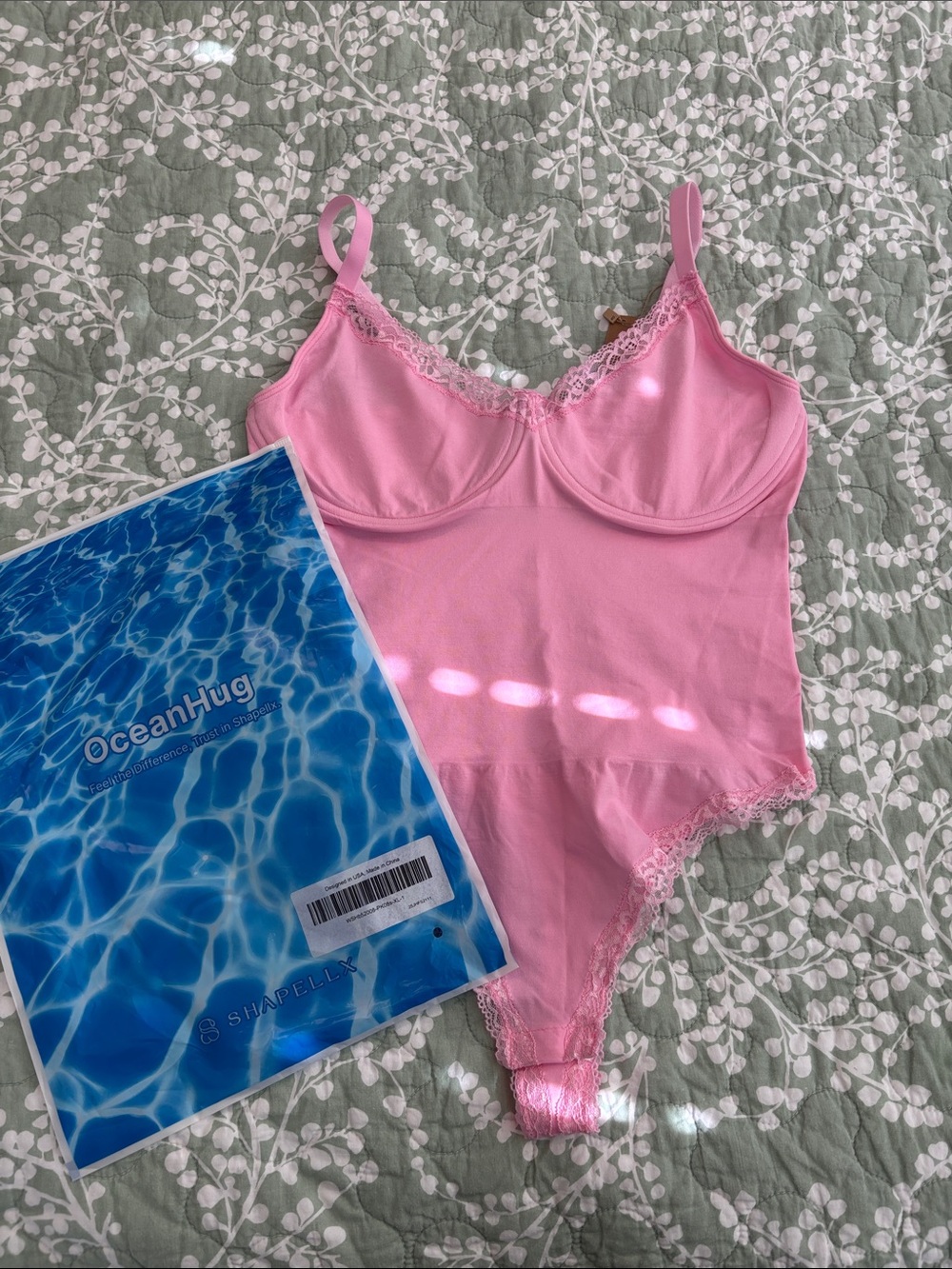 Shapellx Pink Lace-Trim Bodysuit - NWT